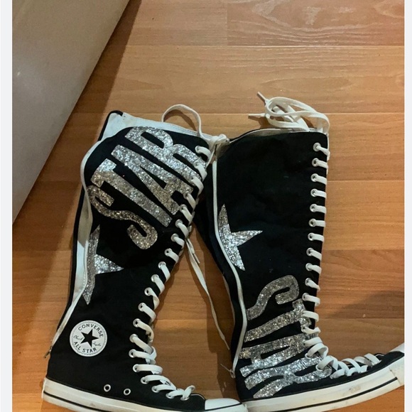 Chuck Taylor Allstar Converse Women's Black and Silver Knee-High Sneakers - Picture 1 of 9